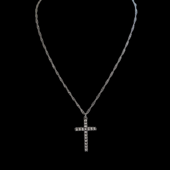 Dainty Silver Stainless Steel Rhinestone Simple Necklace 18" - Picture 1 of 4